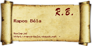 Rapos Béla névjegykártya
